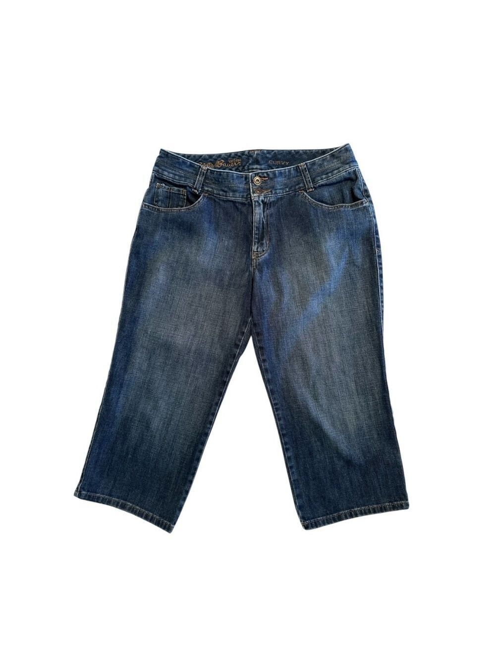 Eddie Bauer Curvy Capri Jeans Womens 12 Blue Inseam 19 Inch Pockets Distressed